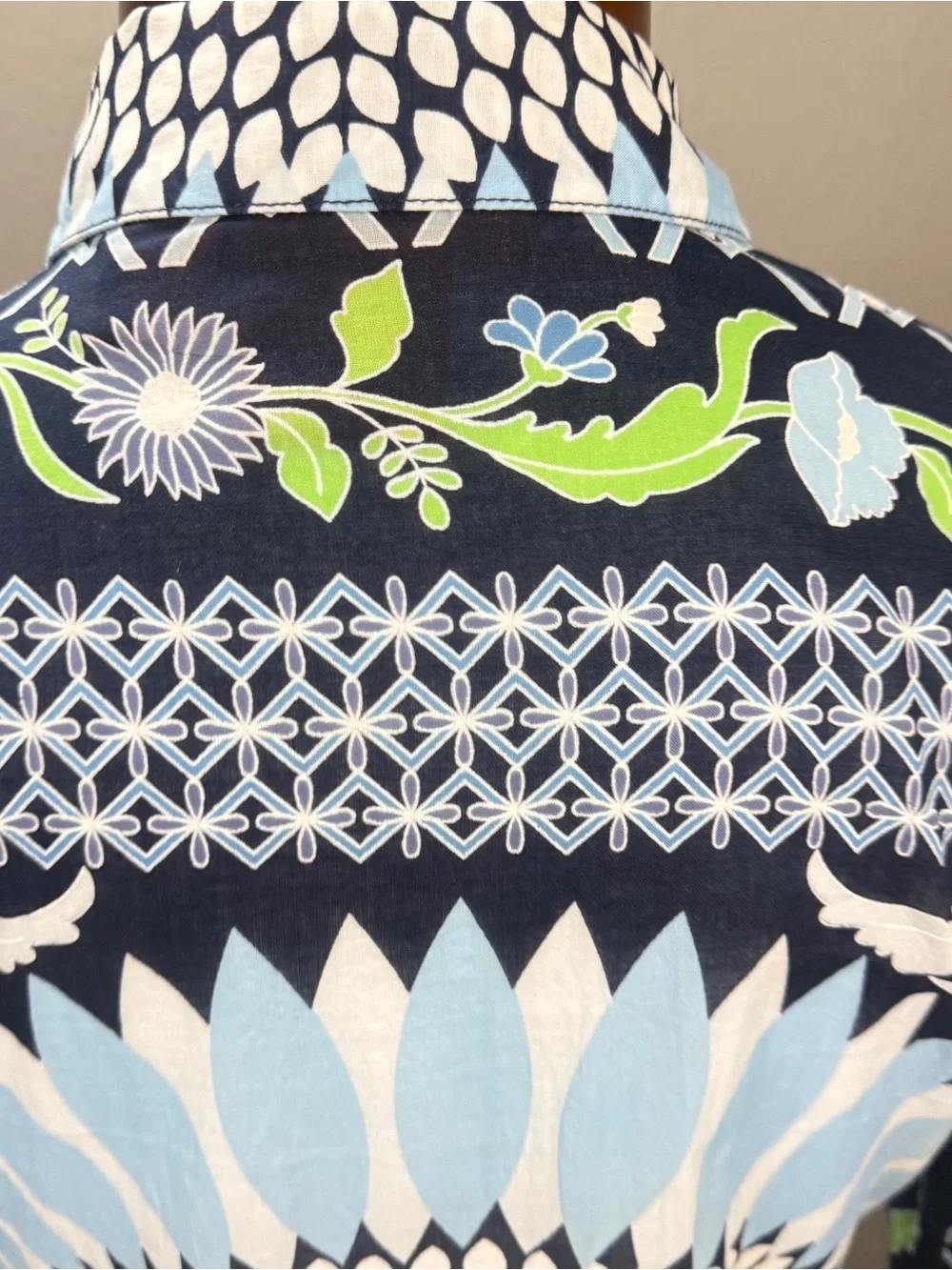 Tory Burch Floral Sunburst Multi Mosaic Cotton Button Up LS Blouse Top Sz 2